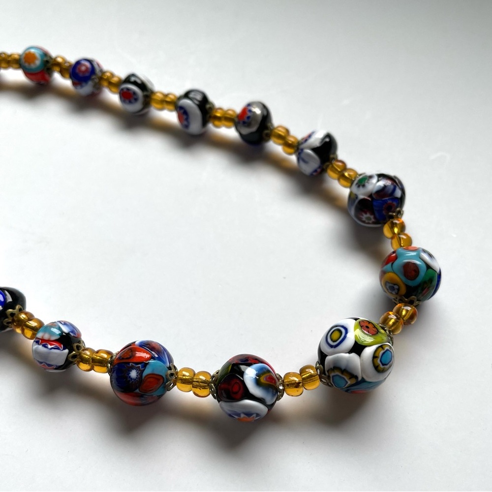 Gorgeous vintage Murano/Venetian style art glass millefiori necklace barrel clas - Picture 6 of 12